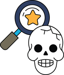 A skull with a magnifying glass over it