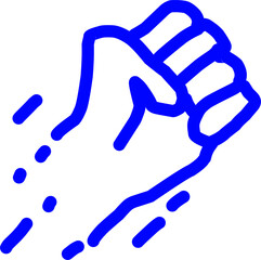 Blue line drawing of a raised clenched fist symbolizing strength, power, determination, motivation, and unity in a simple minimalist illustration style