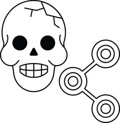 A skull with a smiley face and a black and white background