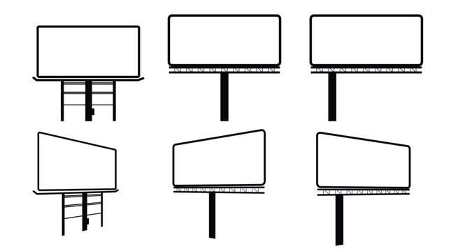Street advertising billboard mockup set with empty white boards isolated vector illustration