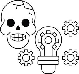 A skull and a light bulb are drawn together