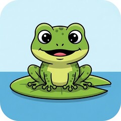 Fototapeta premium Cute cartoon frog sitting on a lily pad in water