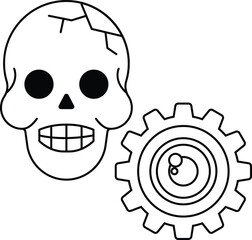 A skull is drawn with a gear in the background
