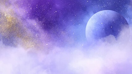 Abstract celestial scene of a moon and stars in a nebulous dreamlike background - Powered by Adobe