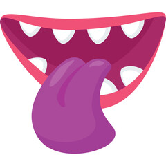Close Up of a Cartoon Mouth with Purple Tongue Sticking Out and Pink Lips and White Teeth Isolated on Transparent Background