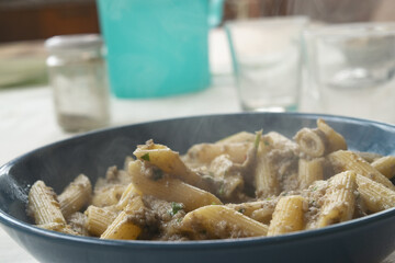 creamy mushroom penne pasta traditional italian dish comfort food