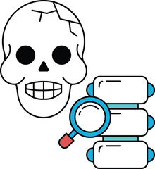 Skull and spine with a magnifying glass