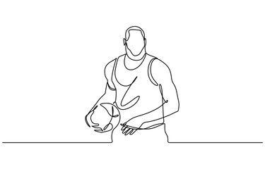 Man playing basketball in one continuous line art style, minimalist vector illustration on transparent background