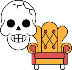 A skull is sitting on a chair
