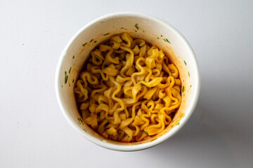Top View of Ramen Noodles in Paper Cup