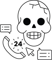 Skull with a phone and a computer mouse