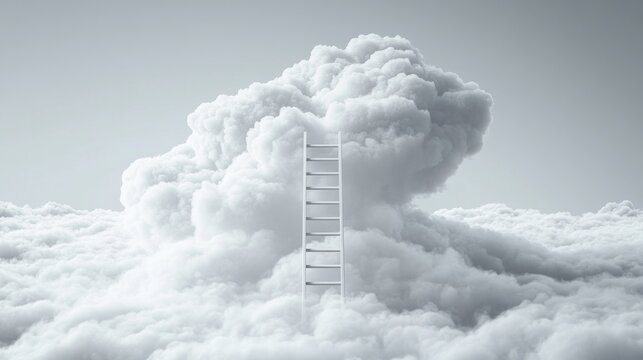 Staircase leading to the sky through the clouds - symbolises dreams, goals and aspiration for success. Suitable for motivational posts, self-development articles and inspirational projects.