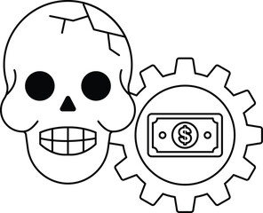 A skull with a dollar bill on top of it