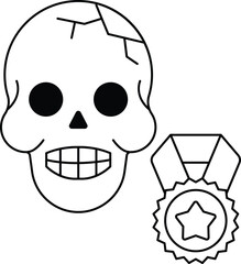 A skull with a medal around its neck