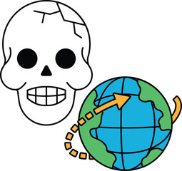 A skull is next to a globe with an arrow pointing to it