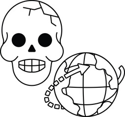 A skull is drawn next to a globe