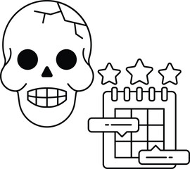 A skull is drawn with a star above it and a calendar below it
