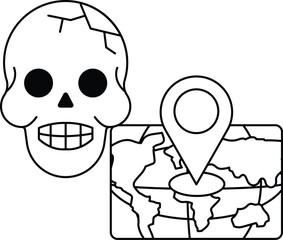 A skull is drawn on a map of the world