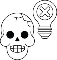 Skull with a light bulb above it