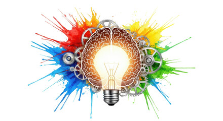 Brainstorming Idea Lightbulb With Colorful Paint Splatter Isolated on a Transparent Background