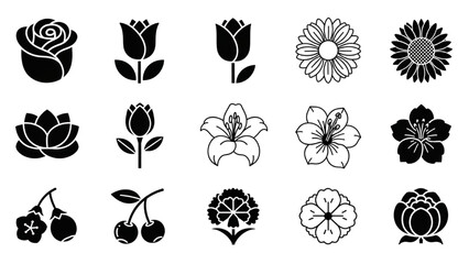 Floral Icons Simple Black and White Flower Set for Graphic Design Projects © Stock Image Zone