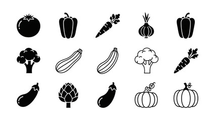 Diverse collection of healthy vegetable outline icons, perfect for nutrition-focused design projects and fresh food themes