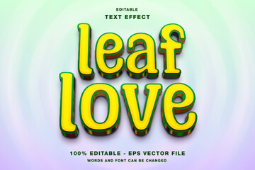Leaf Love 3D Text Effect with Yellow and Green Glossy Style.