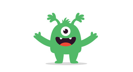 Fototapeta premium Cute Green One-Eyed Monster Cartoon Character with Open Arms.