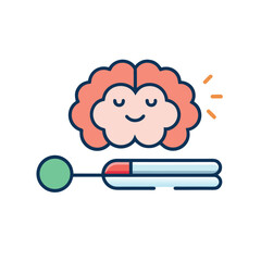 Clean line vector of a brain with loading bar, symbol of stress management and progress on white background