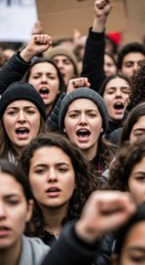 Obraz premium Dynamic protest in urban setting showcasing passionate activism and unity