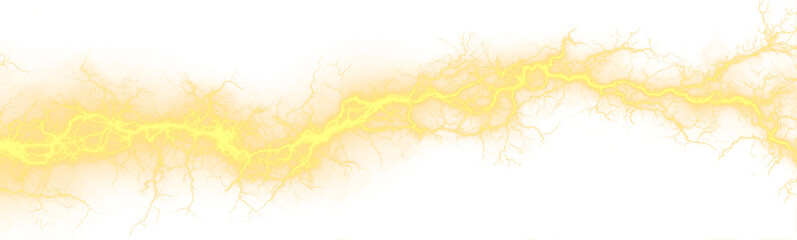 Yellow lightning bolts flashes across dark clouds. Sparks and glowing lines highlight the intensity and raw power of the storm. PNG