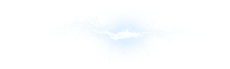 Bright white thunderbolt isolated on transparent background. Electric arcs and sparks create a dramatic, natural storm effect for design. PNG