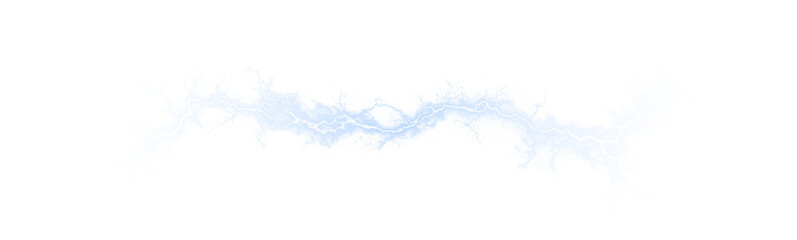 Blue lightning streaks across stormy clouds with glowing neon edges. Sparks scatter in the dark sky, adding realistic energy to the scene. PNG