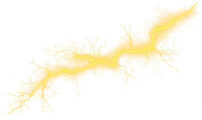 Obraz premium Golden lightning flashes in glowing waves of energy. The realistic storm light enhances drama. Great for cinematic or surreal compositions. PNG