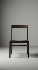 Minimalist dark wood dining seat displayed against a muted background