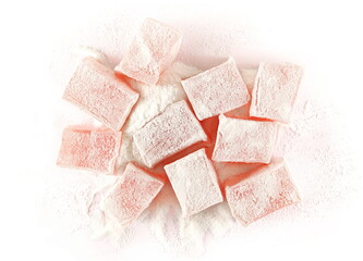 Turkish delight isolated on white background, top view	