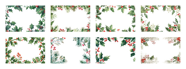 Naklejka na ściany i meble PNG Festive holly frame collection, element set on transparent background