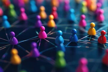 Colorful social web representation showcasing connections among various figures