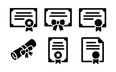 Silhouette certificate icons with ribbons and stars