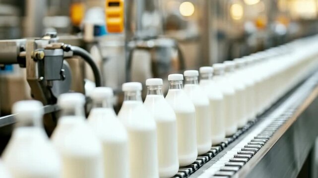 Milk production process in a modern dairy factory in full swing