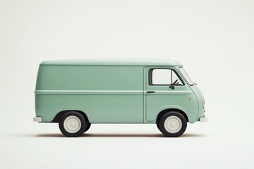 Delivery van design layout showcasing a vintage green vehicle on a light backdrop
