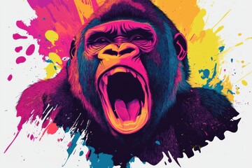 Bold gorilla art with vibrant colors for engaging advertising layouts