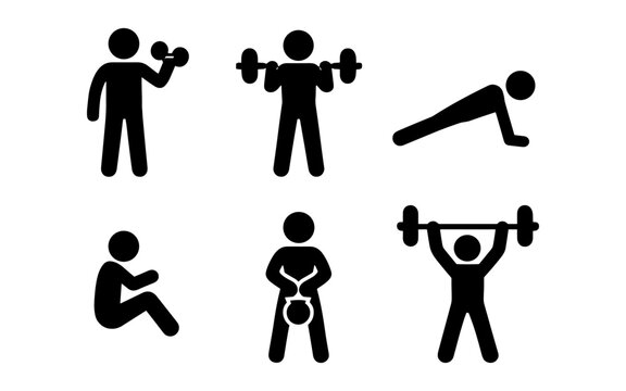 Silhouette workout icons for fitness and exercise illustrations