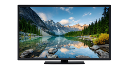 Scenic mountain lake reflection on a computer screen