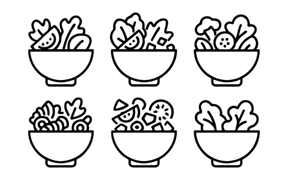 Minimalist line art of salad bowls with fresh vegetables - Powered by Adobe