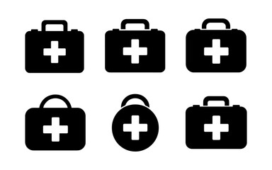 Obraz premium Silhouette medical kit icons set for health and emergency designs
