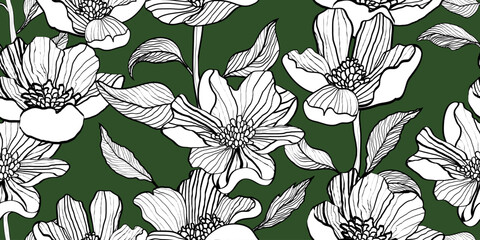 Vector Hand drawn colourful flowers, seamless patterns with floral, botanical for fabric, textiles, clothing, wrapping paper, backdrop, banner, illustration, abstract backgrounds.
