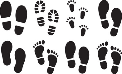Set of Footprints and Shoe Print Silhouettes - Various Track Marks Vector