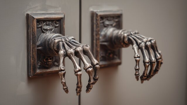 Realistic Skeleton Hand and Neon Skull for a Terrifying Doorway Greeting, Scary Halloween decorations