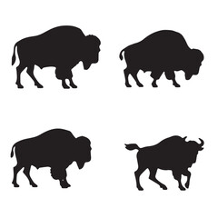 Fototapeta premium Bison silhouette icons set side, front, back, and top views